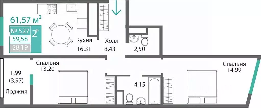 2-к кв. Крым, Симферополь Крымская роза мкр,  (61.57 м) - Фото 0