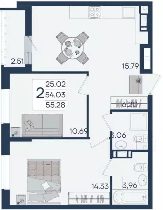 2-к кв. Краснодарский край, Краснодар  (55.28 м) - Фото 1
