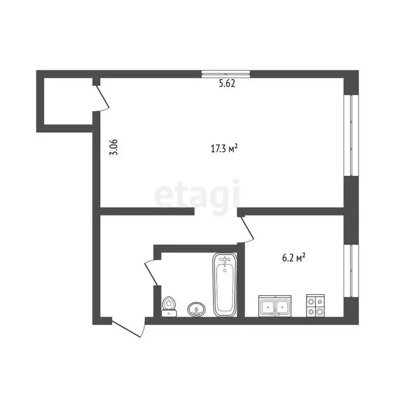1-комнатная квартира: Ярославль, улица Рыкачёва, 5 (32.8 м) - Фото 0
