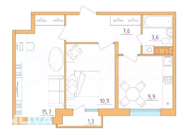 2-к. квартира, 49,7 м, 2/5 эт. - Фото 1