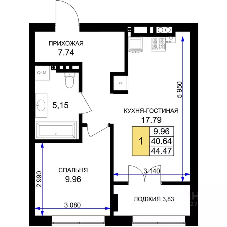 1-к кв. Калининградская область, Гурьевск Включи жилой комплекс (44.47 ... - Фото 0