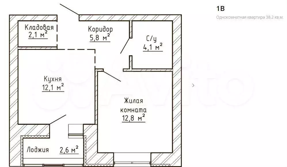 1-к. квартира, 38,2м, 5/9эт. - Фото 0