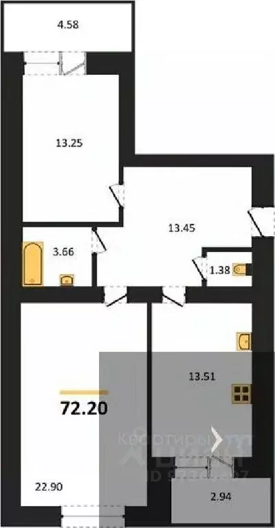 2-к кв. Воронежская область, Воронеж пер. Здоровья, 90Г/1к2 (72.2 м) - Фото 0