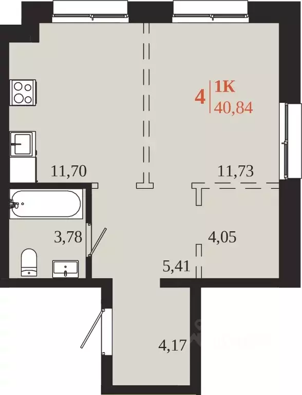 1-к кв. Иркутская область, Иркутск 1661 жилой комплекс (40.84 м) - Фото 1
