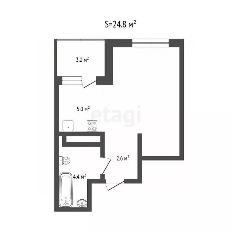 Студия Тюменская область, Тюмень Дамбовская ул., 27к1 (24.8 м) - Фото 1