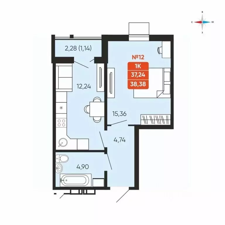 1-к кв. Челябинская область, Челябинск Заручейный кв-л,  (38.38 м) - Фото 1