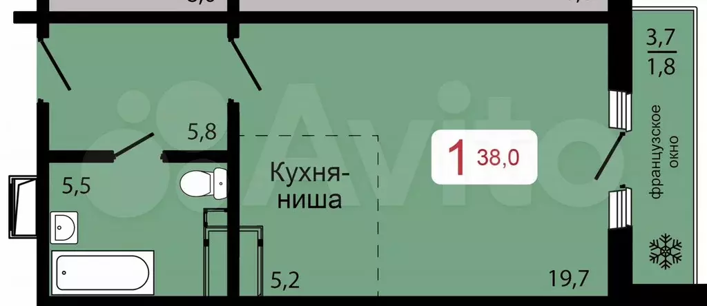 1-к. квартира, 38 м, 8/17 эт. - Фото 0