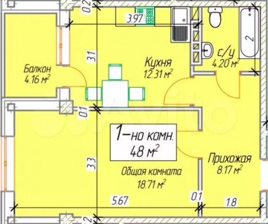 1-к. квартира, 48 м, 6/16 эт. - Фото 0