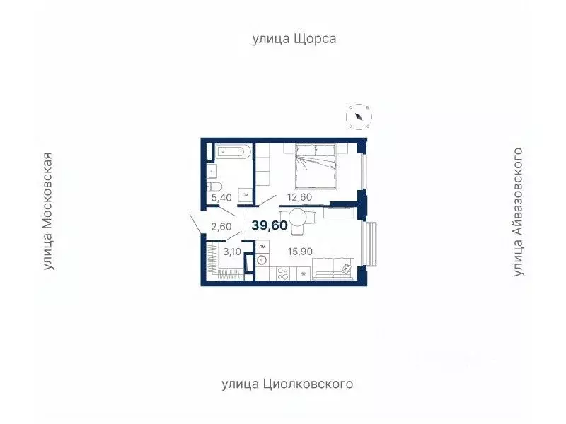 1-к кв. Свердловская область, Екатеринбург ул. Московская, 251 (39.7 ... - Фото 0