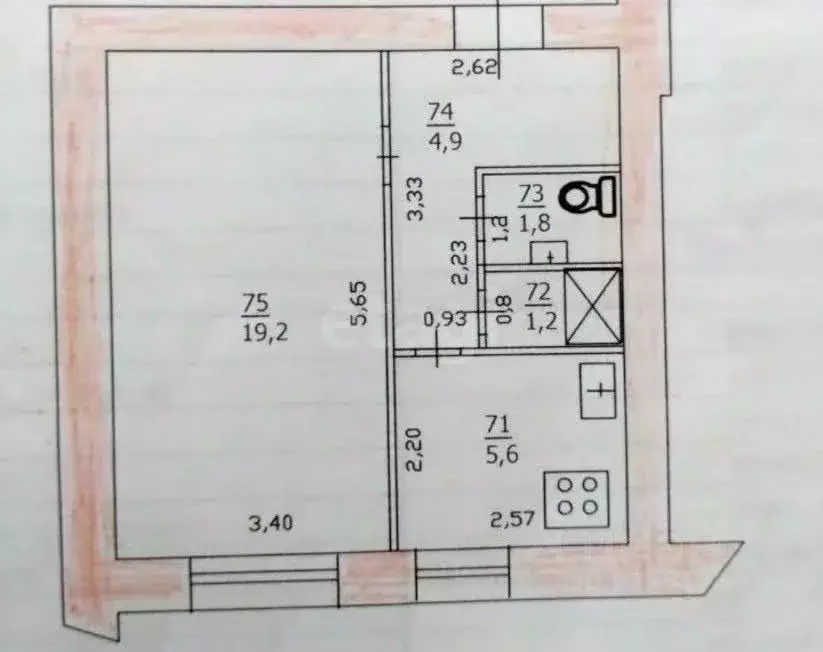 1-к кв. Татарстан, Казань ул. Рихарда Зорге, 24 (34.0 м) - Фото 2