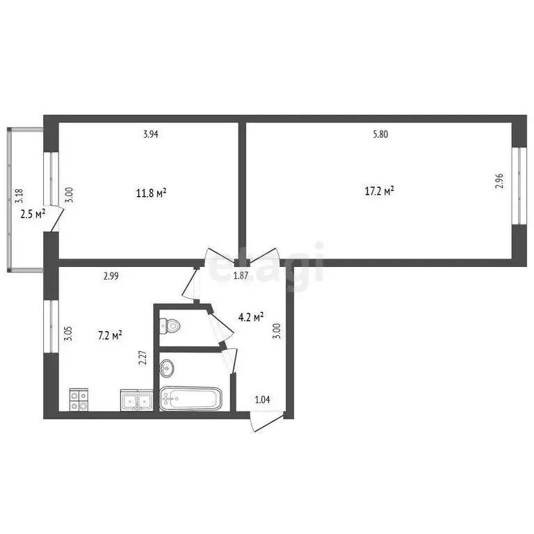 2-комнатная квартира: Винзили, Заводская улица, 16 (43.2 м) - Фото 0