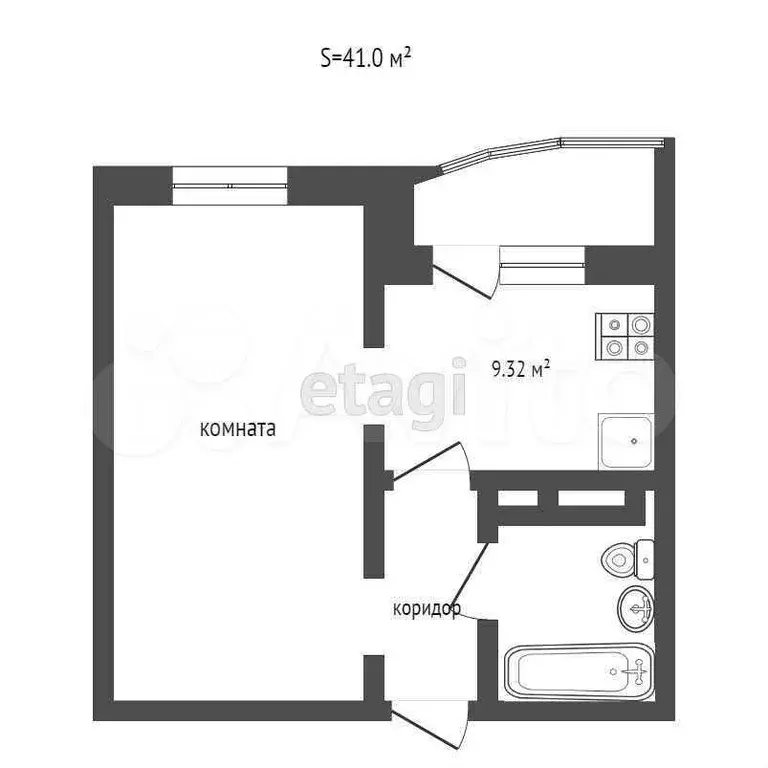1-к. квартира, 41 м, 8/15 эт. - Фото 0