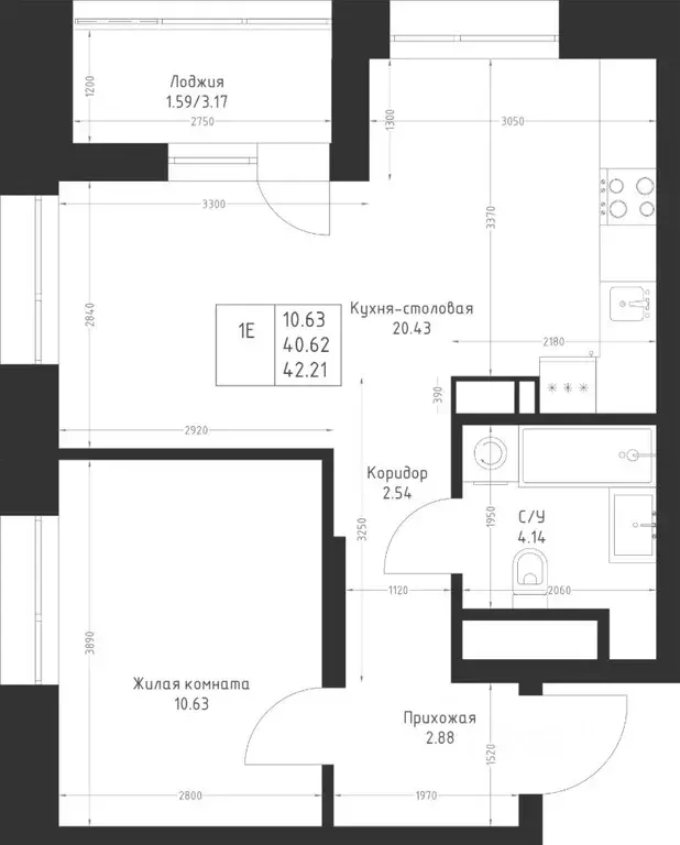 1-к кв. Татарстан, Казань Седьмое Небо жилрайон,  (42.21 м) - Фото 2