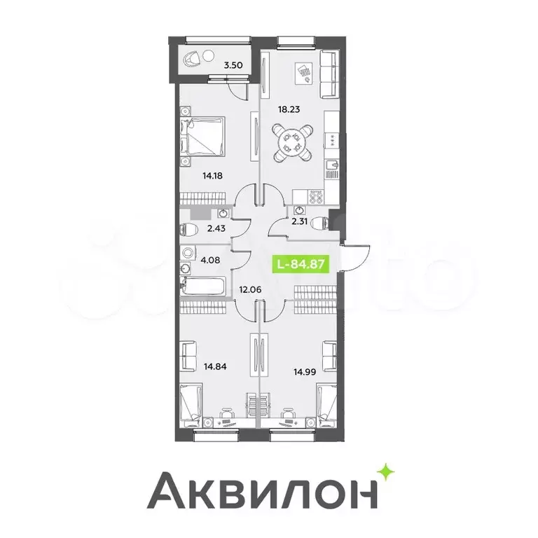 3-к. квартира, 84,9 м, 8/12 эт. - Фото 0