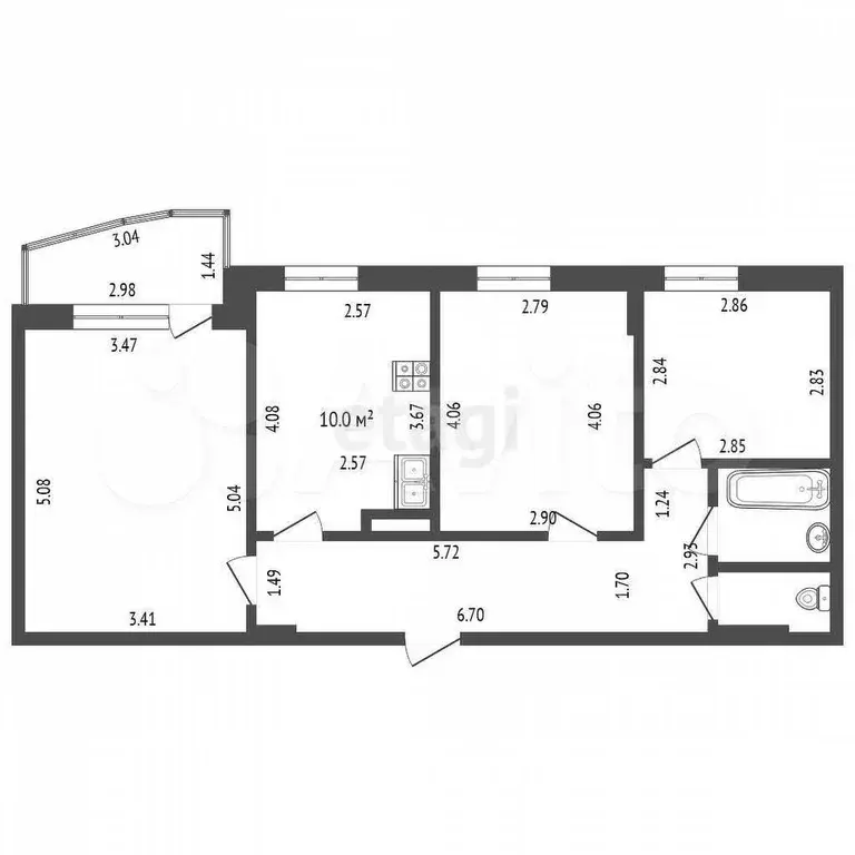 3-к. квартира, 64,6 м, 8/10 эт. - Фото 0
