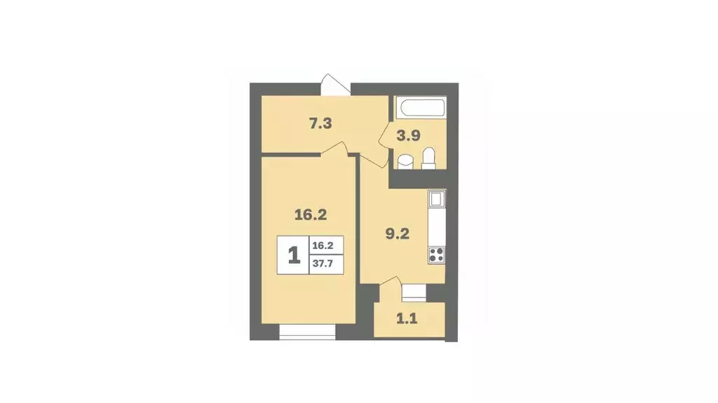 1-к кв. Башкортостан, Уфа Дагестанская ул., лит13 (37.7 м) - Фото 1