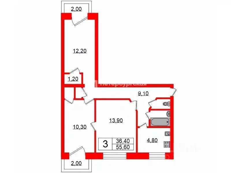 3-к кв. Санкт-Петербург Дачный просп., 25К3 (55.6 м) - Фото 1