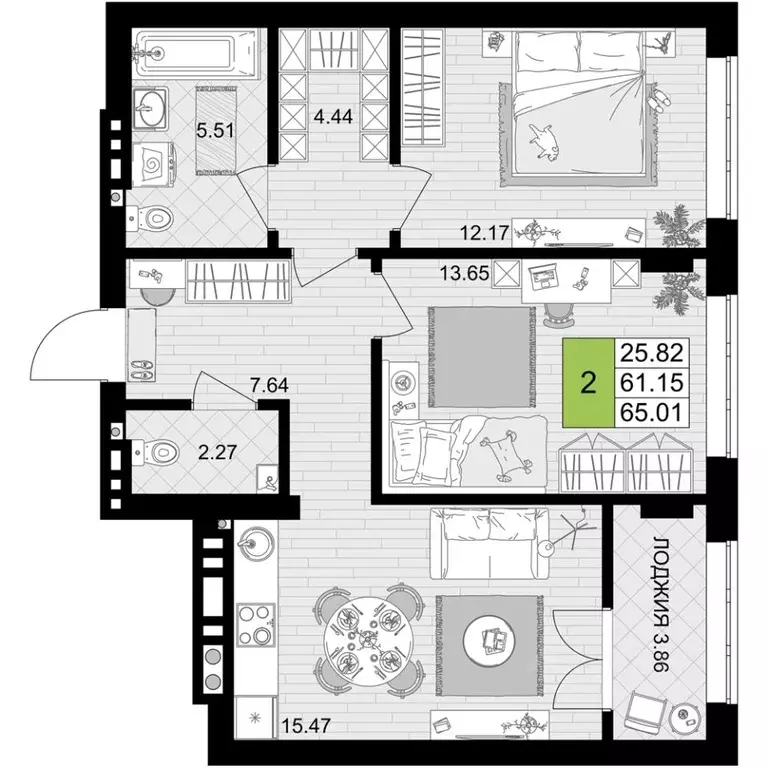 2-к кв. Калининградская область, Гурьевск Включи жилой комплекс (65.01 ... - Фото 0