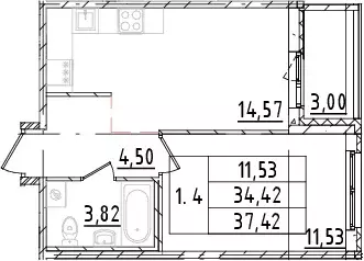 Продаётся 1-к квартира, 34.42 м - Фото 1