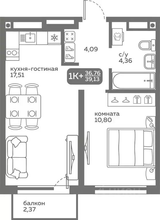 1-к кв. Тюменская область, Тюмень ул. Вадима Бованенко, 10 (36.76 м) - Фото 0