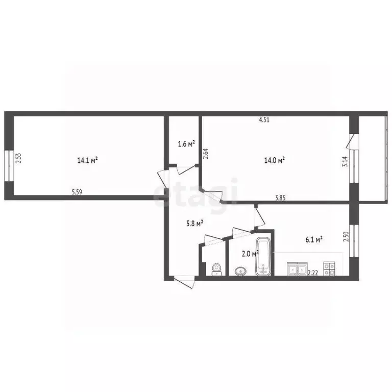 1-к кв. Севастополь ул. Адмирала Юмашева, 16 (45.0 м) - Фото 2