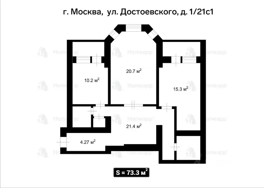 2-к кв. Москва ул. Достоевского, 1/21С1 (73.3 м) - Фото 2