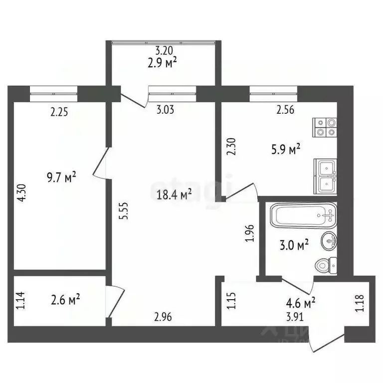 2-к кв. Башкортостан, Стерлитамак ул. Худайбердина, 126 (43.2 м) - Фото 1