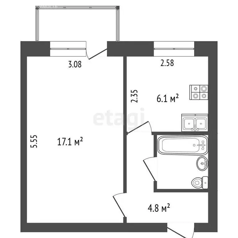 1-комнатная квартира: Елизово, улица Рябикова, 51А (30.8 м) - Фото 1