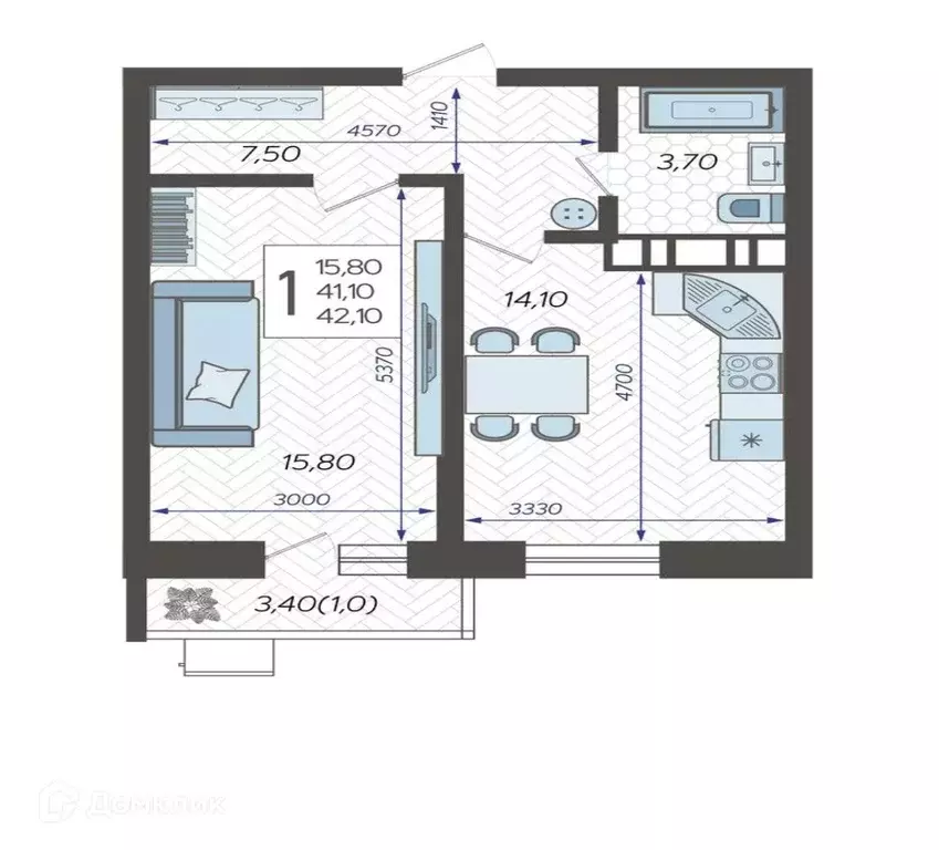 Продаётся 1-к квартира, 42.1 м - Фото 0