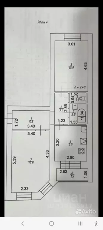 2-к кв. Татарстан, с. Высокая Гора ул. Большая Красная, 224В (54.0 м) - Фото 1