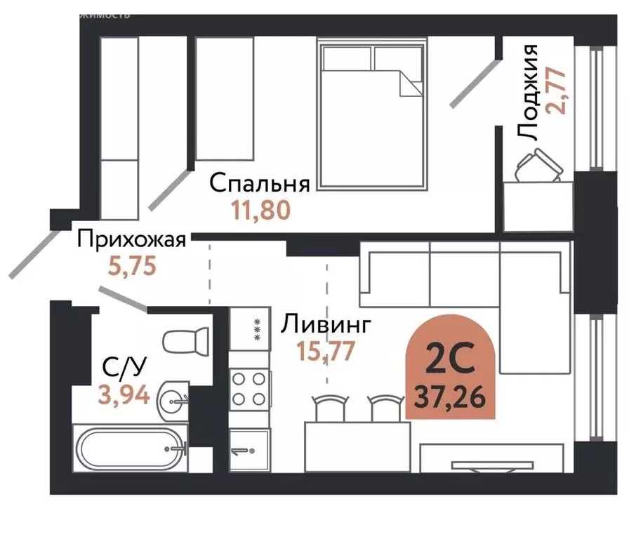 2-комнатная квартира: Томск, проспект Ленина, 206В (37 м) - Фото 0
