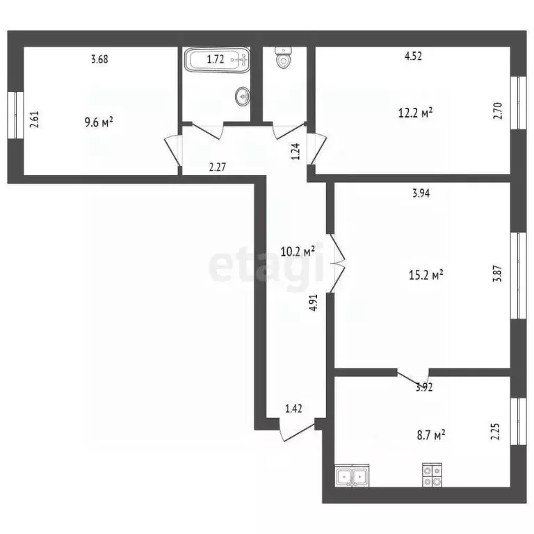 3-к кв. Кемеровская область, Новокузнецк ул. Пархоменко, 71А (63.1 м) - Фото 2