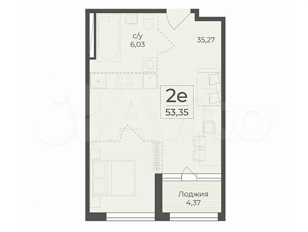 Квартира-студия, 53,4 м, 2/7 эт. - Фото 0
