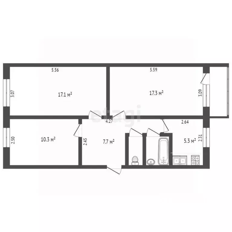3-к кв. Кемеровская область, Кемерово бул. Строителей, 21 (61.0 м) - Фото 0