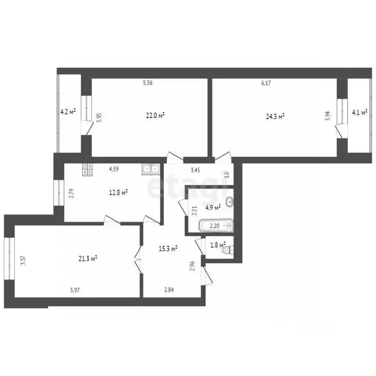 3-к кв. Тюменская область, Тюмень ул. Пермякова, 70 (102.4 м) - Фото 2