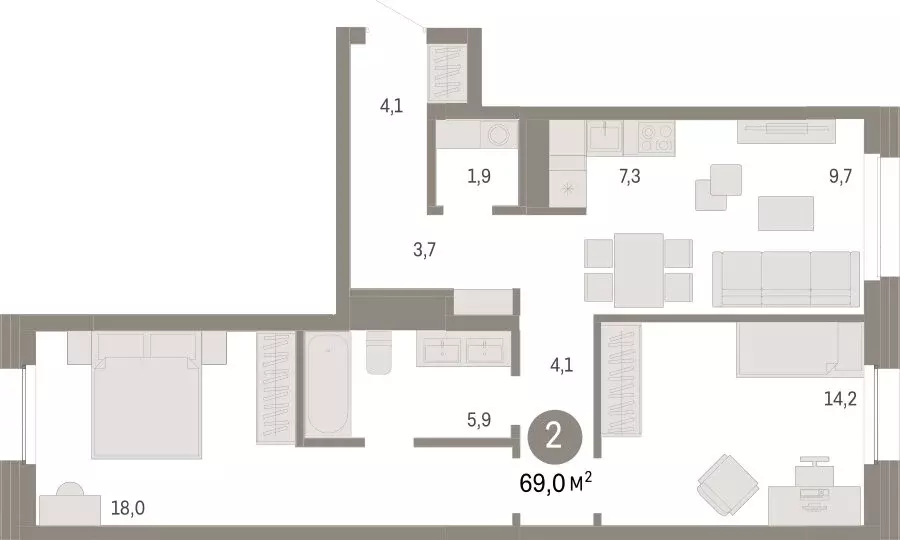 2-комнатная квартира: Новосибирск, Зыряновская улица, 53с (68.96 м) - Фото 0