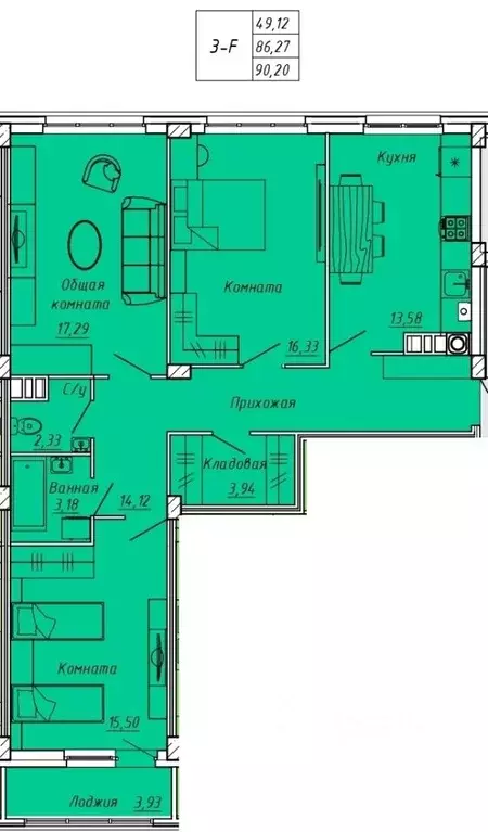 3-к кв. Ивановская область, Иваново Апрельская ул., 95 (90.2 м) - Фото 0