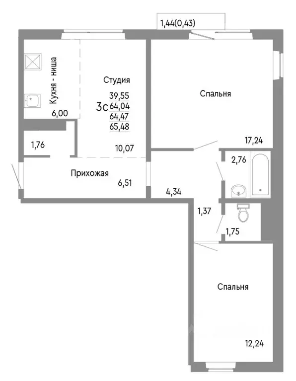 3-к кв. Челябинская область, Челябинск Нефтебазовая ул., 1к2 (64.47 м) - Фото 0