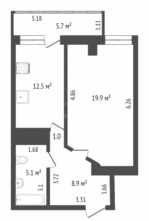 1-комнатная квартира: Тюмень, улица Прокопия Артамонова, 6к1 (46 м) - Фото 1