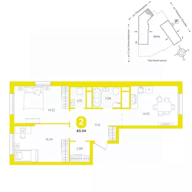 2-к кв. Свердловская область, Екатеринбург ул. Патриса Лумумбы, 4А ... - Фото 0