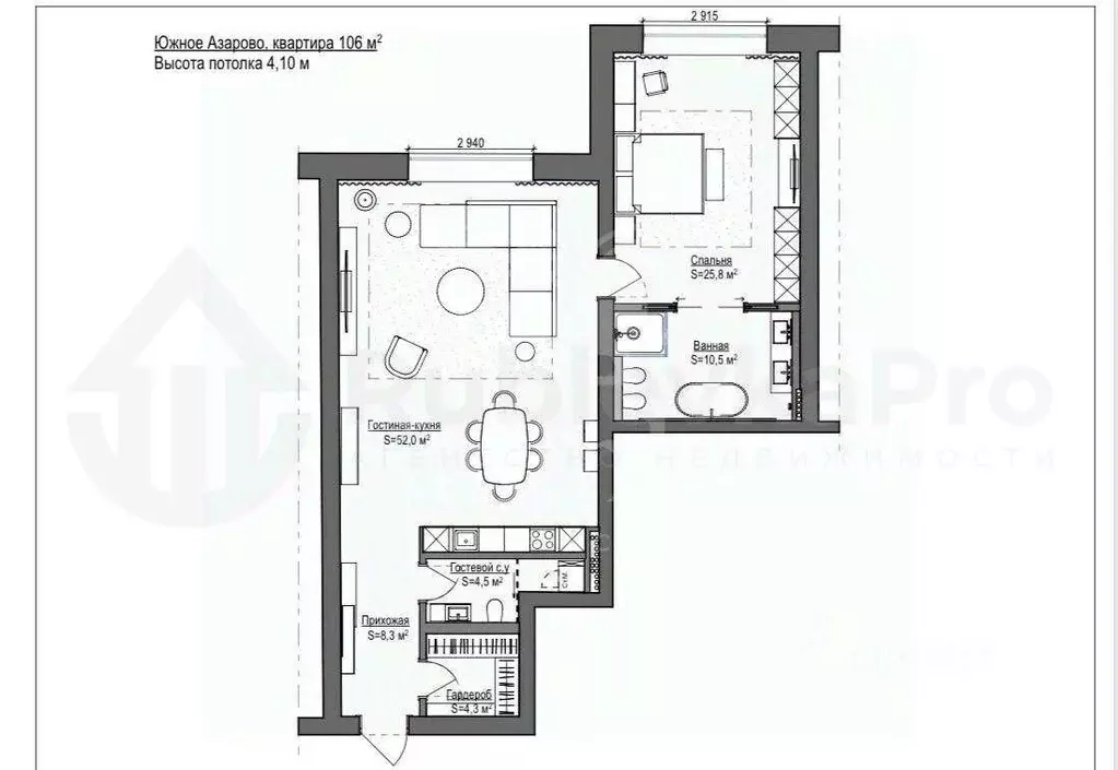 Квартира, 2 комнаты, 106 м - Фото 2