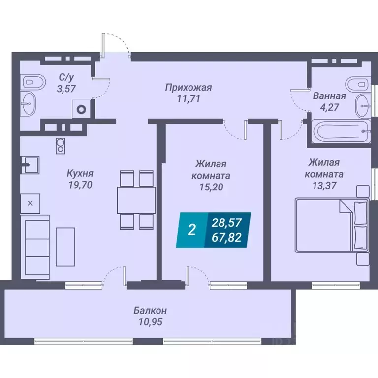 2-к кв. Новосибирская область, Новосибирск ул. Королева, 19 (67.82 м) - Фото 0