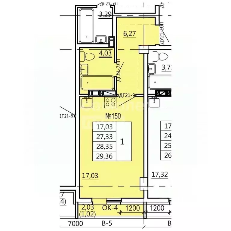 Студия Курская область, Курск Театральная ул., 18 (29.36 м) - Фото 1