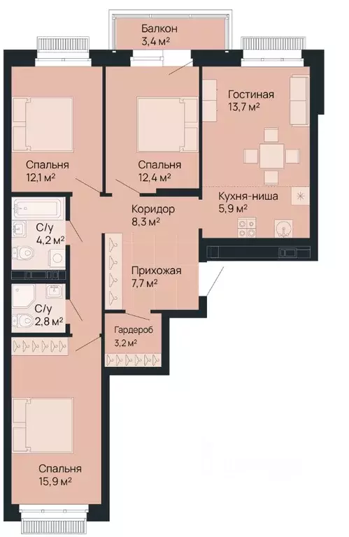 3-к кв. Нижегородская область, Нижний Новгород Резиденция жилой ... - Фото 1