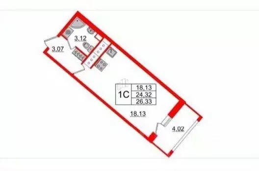 Студия Санкт-Петербург ул. Архивная, 6 (24.32 м) - Фото 1