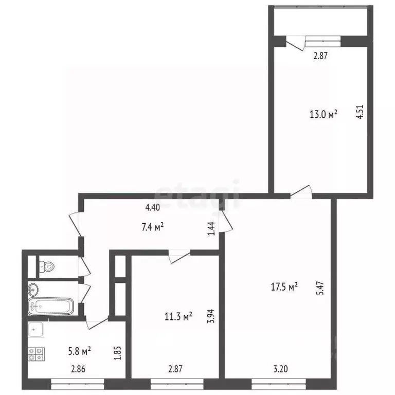 3-к кв. Ямало-Ненецкий АО, Новый Уренгой Ленинградский просп., 7 (58.3 ... - Фото 1