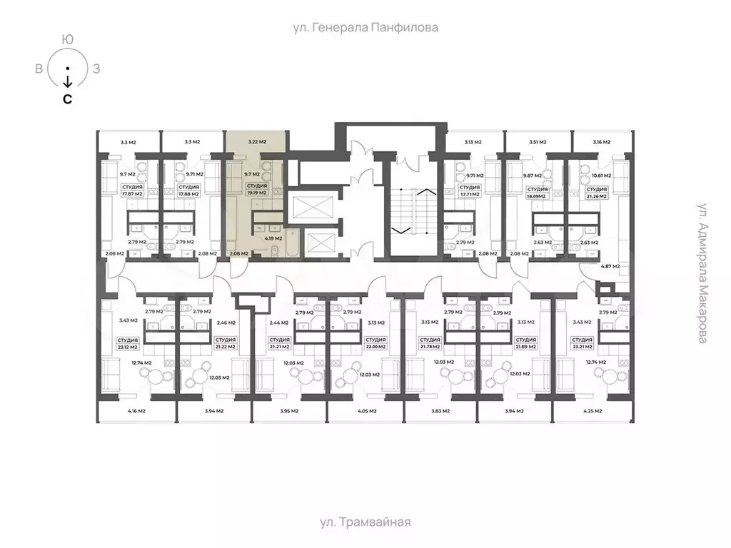 Апартаменты-студия, 19,2 м, 2/19 эт. - Фото 1