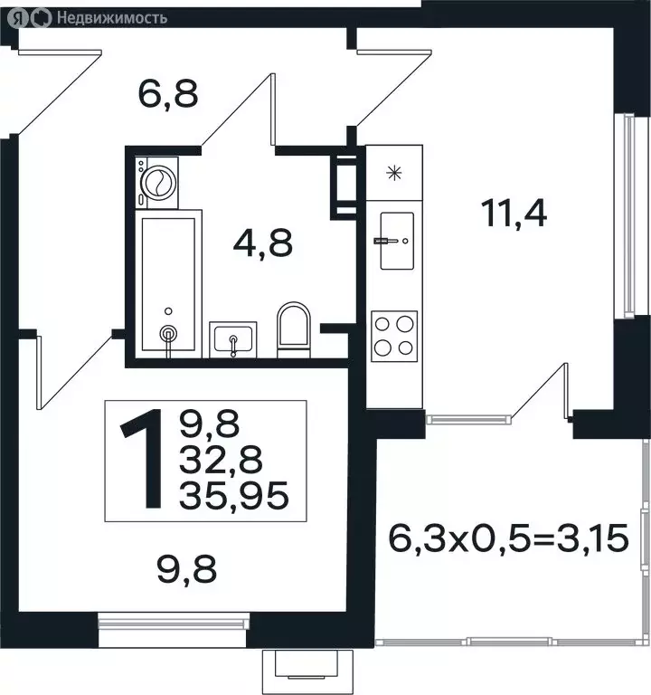 1-комнатная квартира: Краснодар, КП Новая Елизаветка (35.95 м) - Фото 0