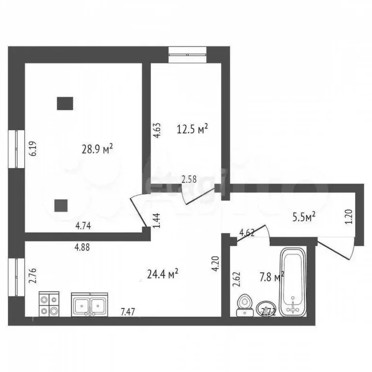 2-к. квартира, 80 м, 5/5 эт. - Фото 0