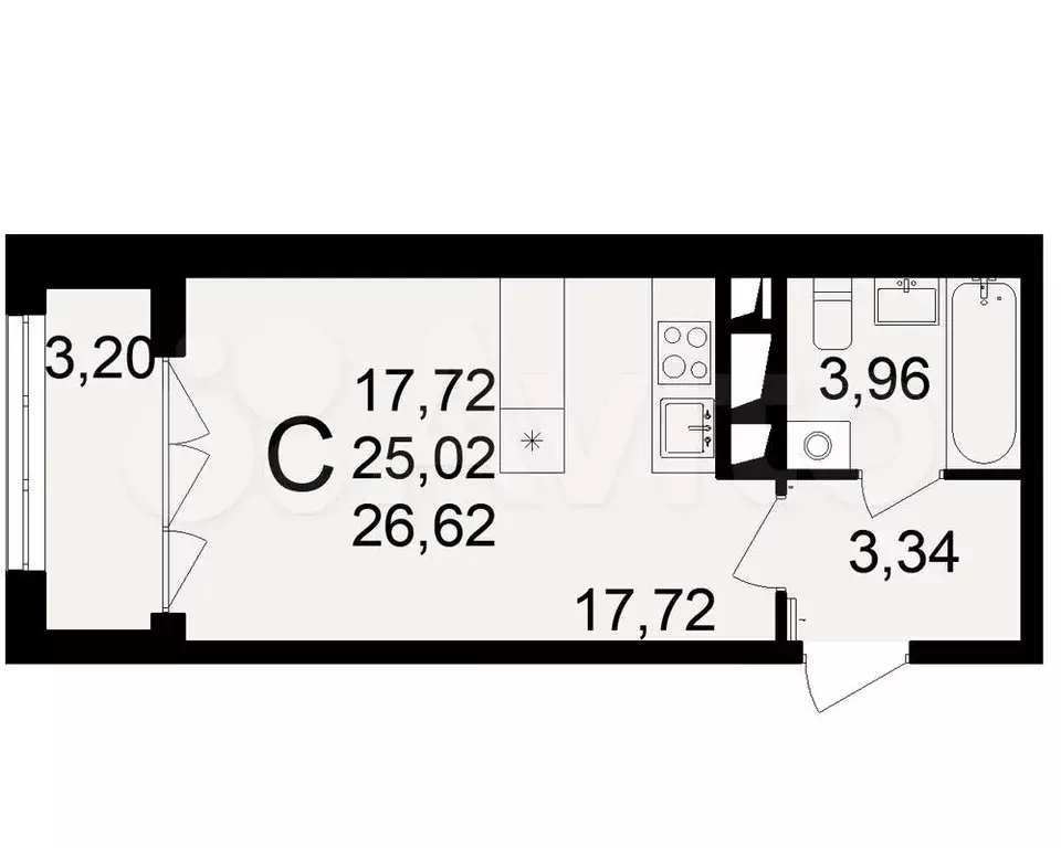 Квартира-студия, 26,6 м, 16/18 эт. - Фото 1